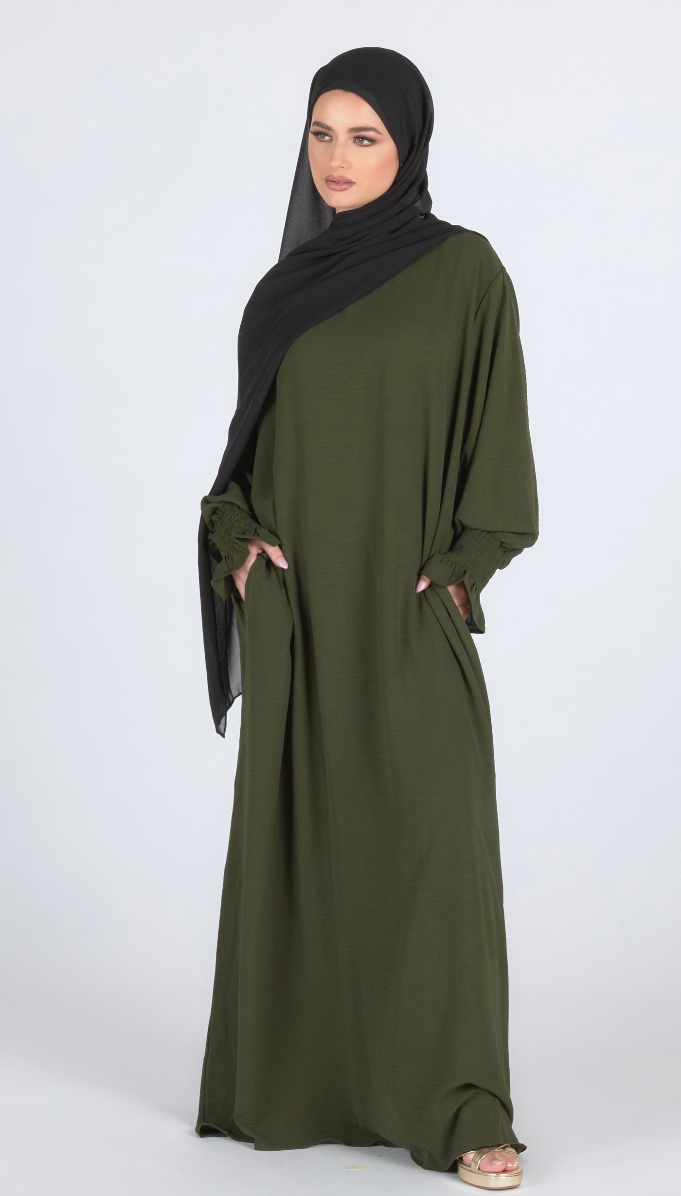 Closed Frill Sleeve Abaya - Khaki