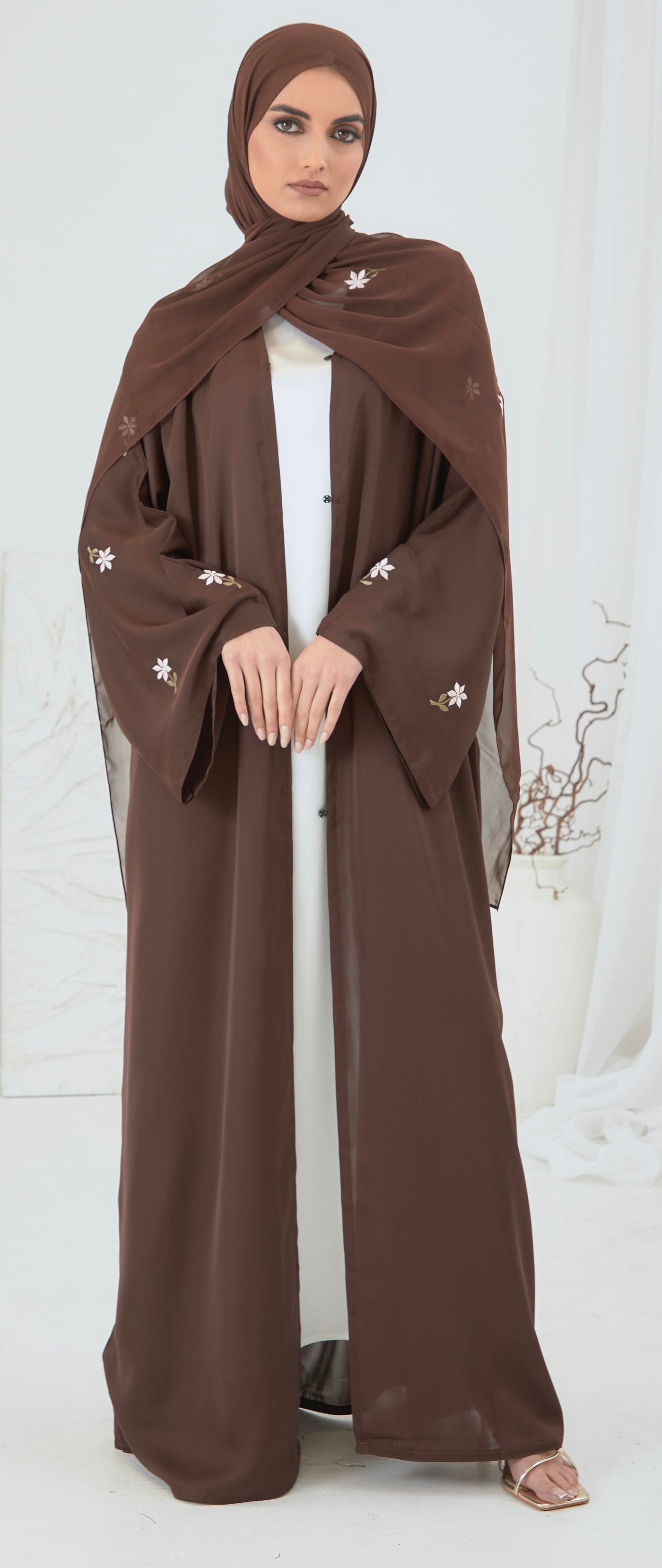 brown floral abaya