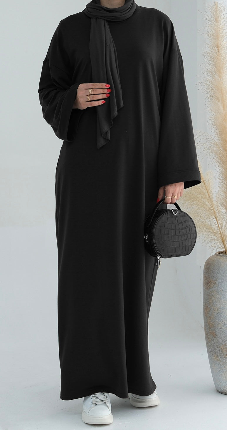 Closed Jersey Abaya - Black