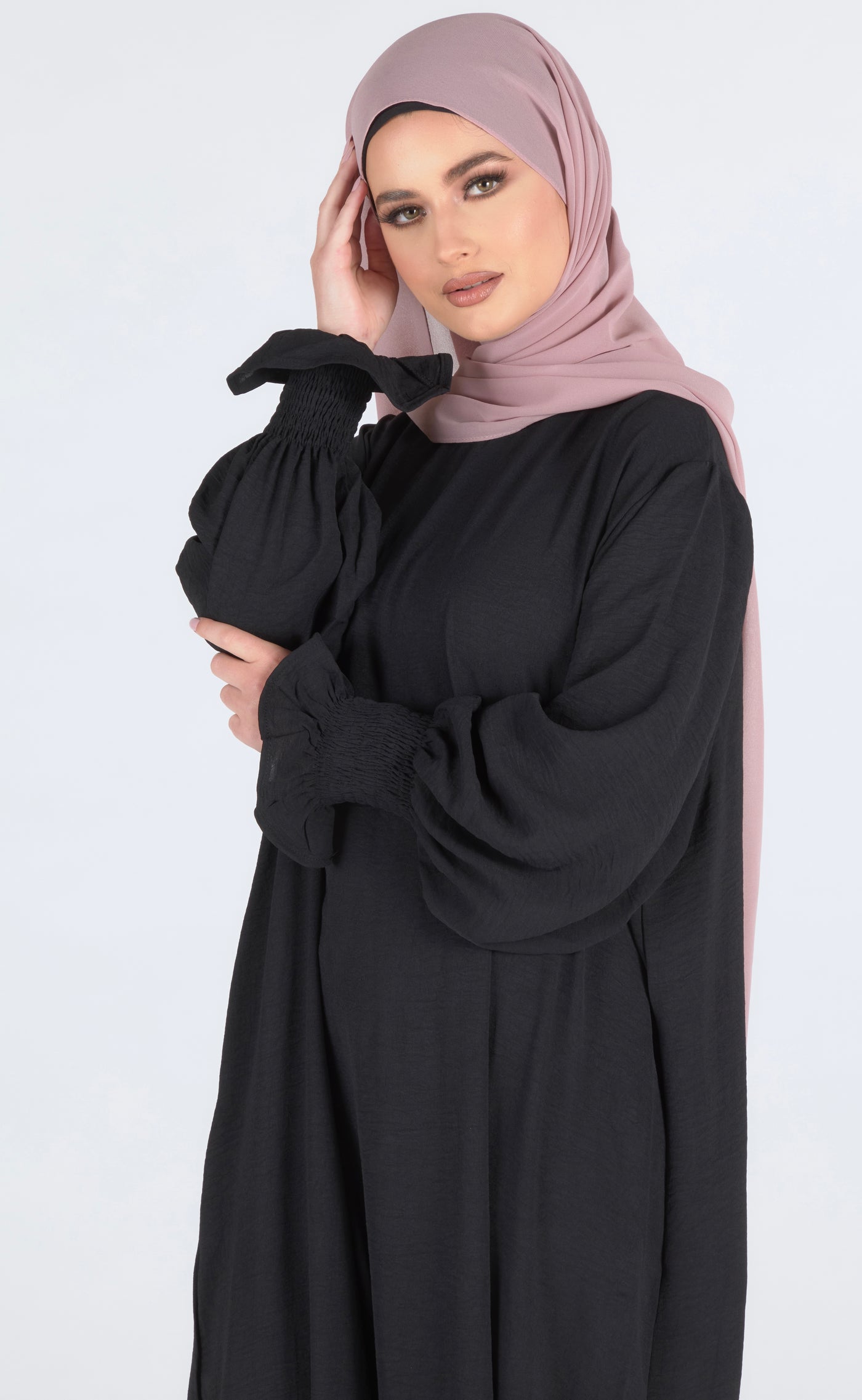 Closed Frill Sleeve Abaya - Black