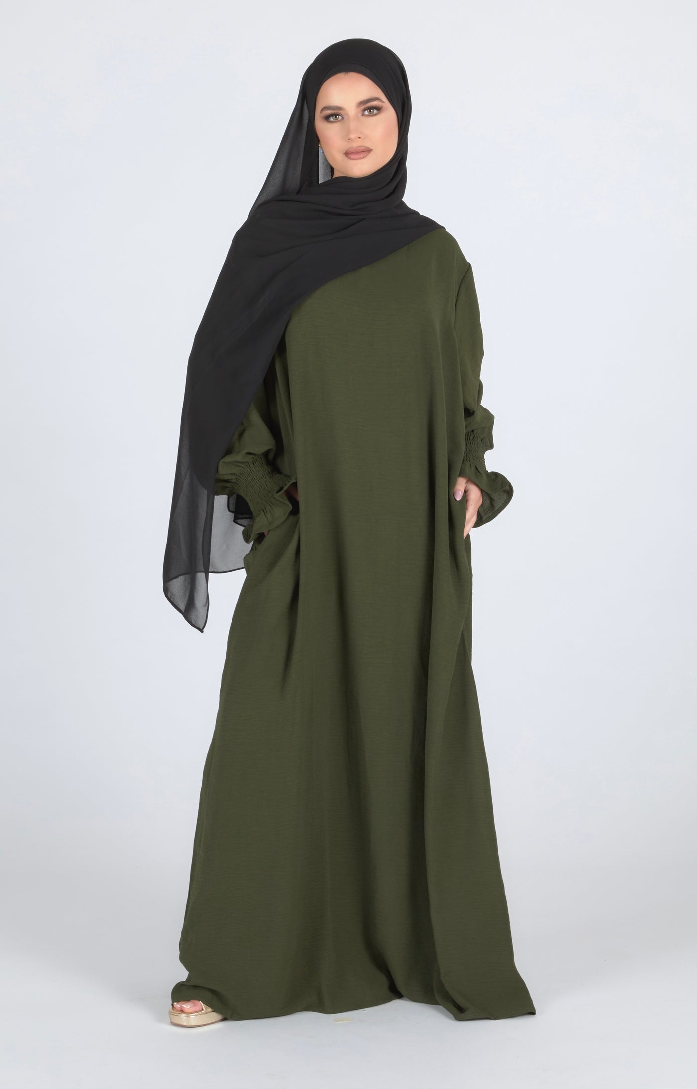 Closed Frill Sleeve Abaya - Khaki