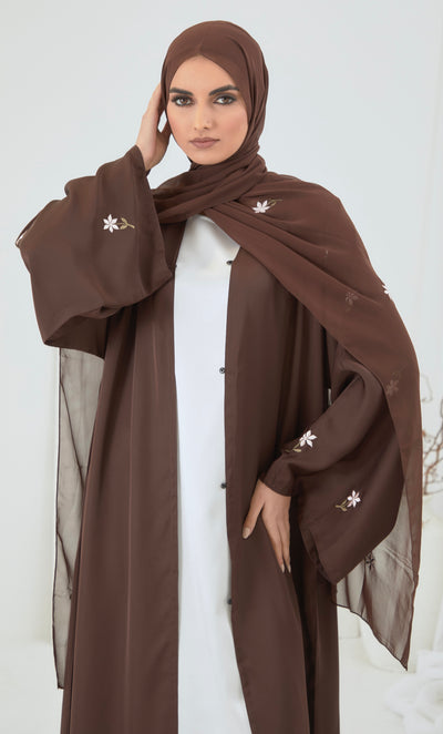 brown floral abaya