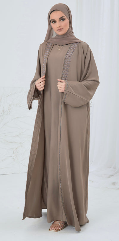 camel embellished abaya