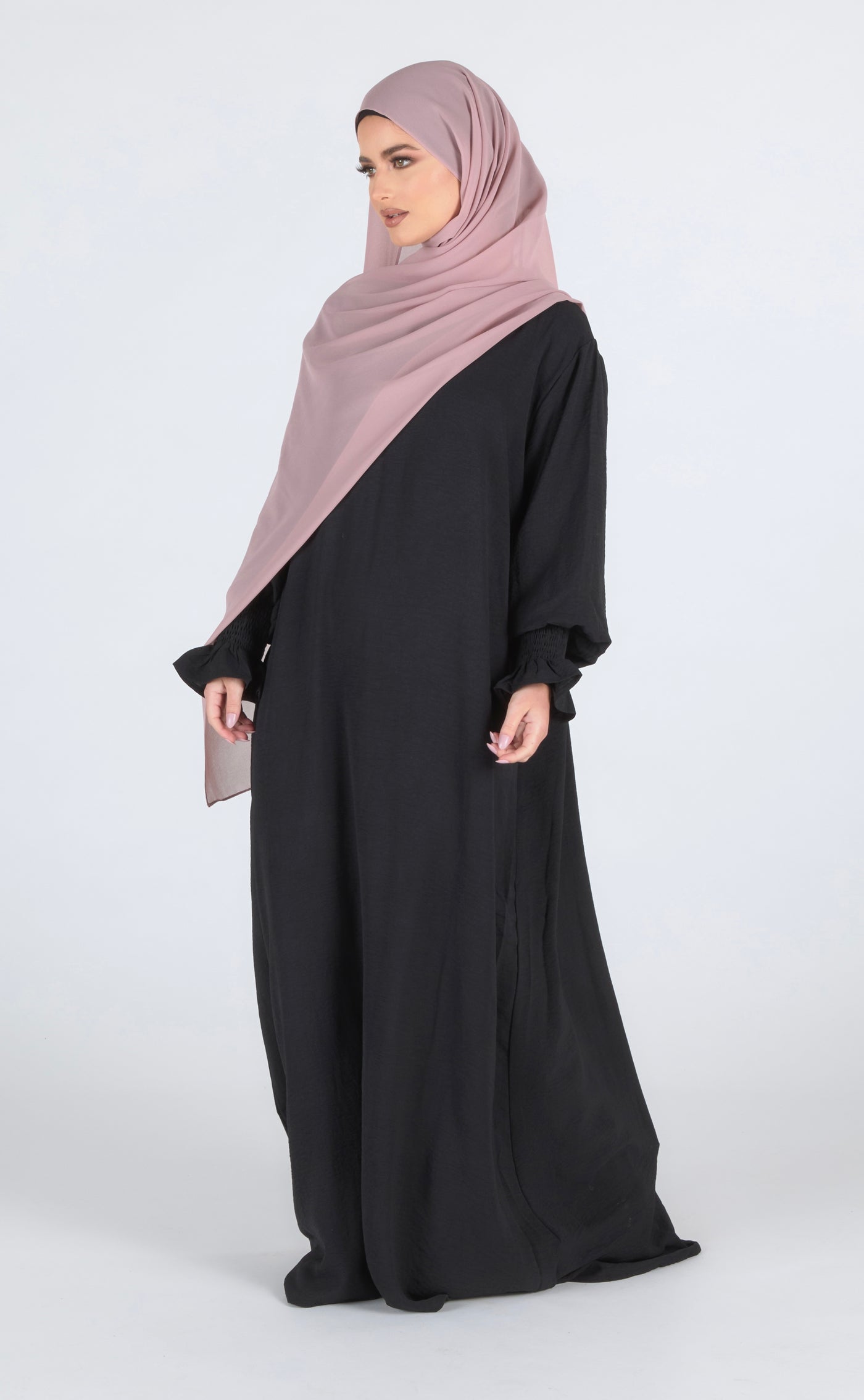 Closed Frill Sleeve Abaya - Black