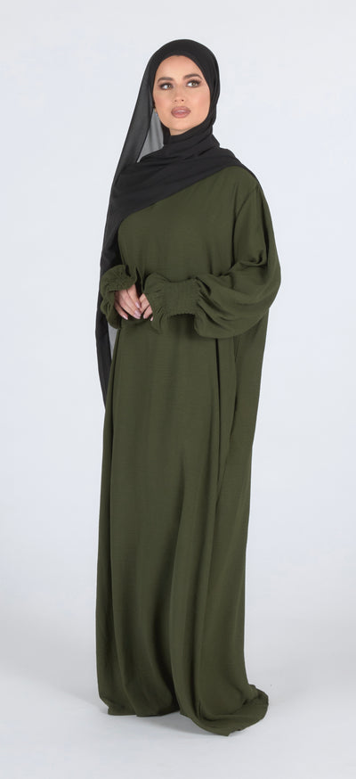 Closed Frill Sleeve Abaya - Khaki