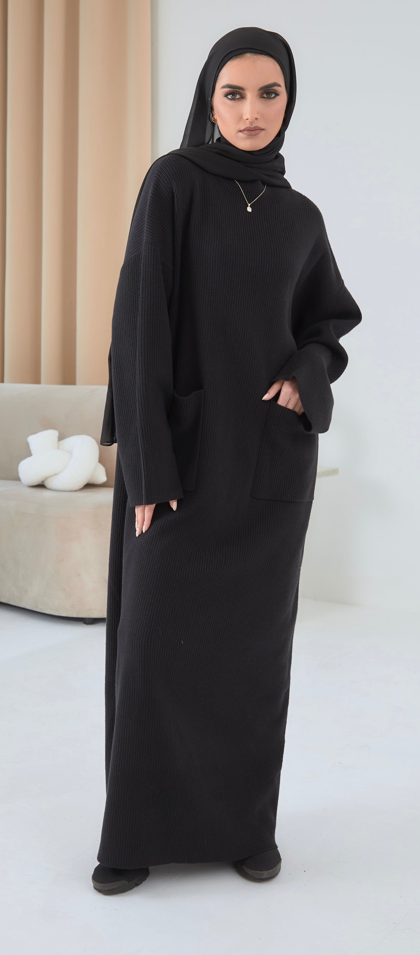 modest black jumper dress