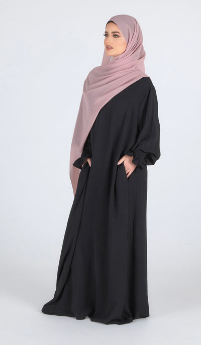 Closed Frill Sleeve Abaya - Black