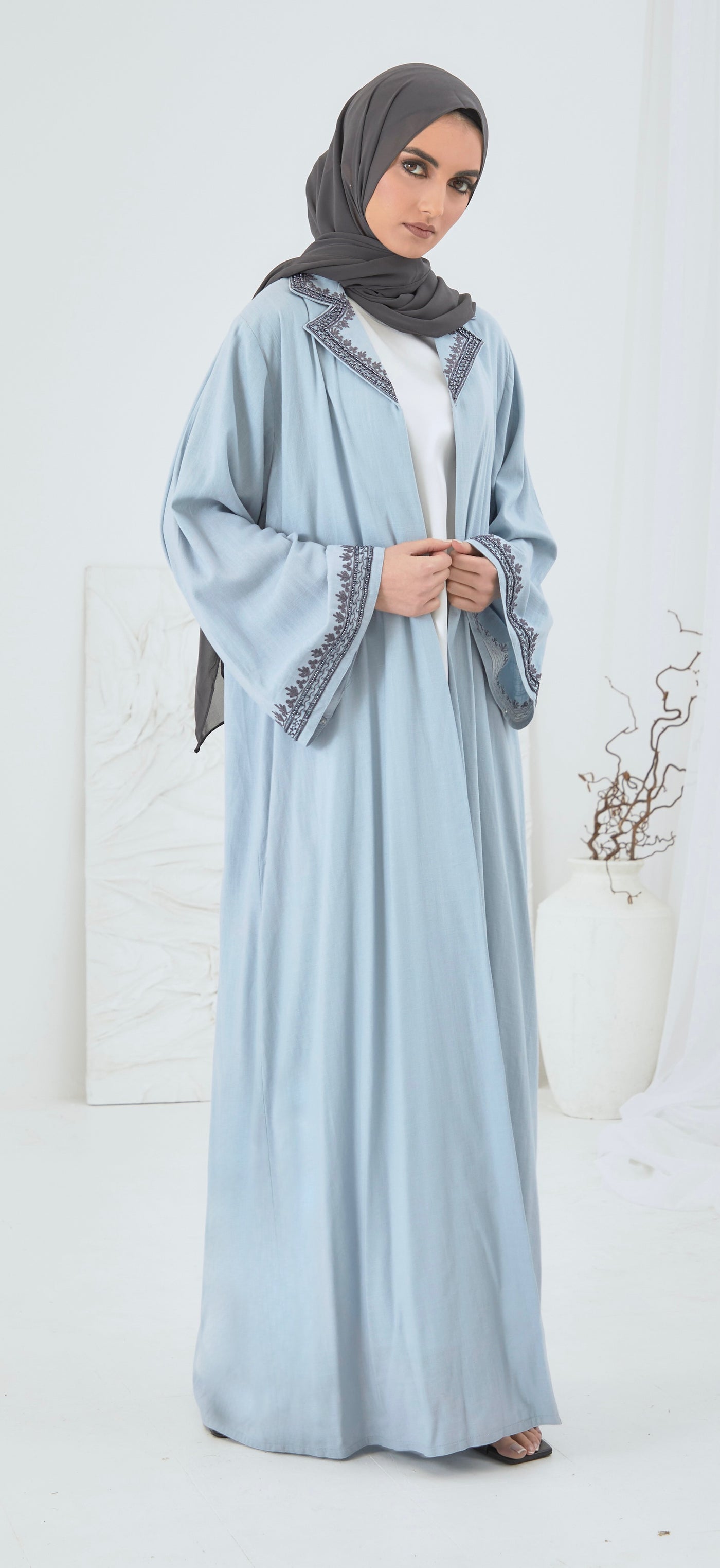 sky blue linen abaya