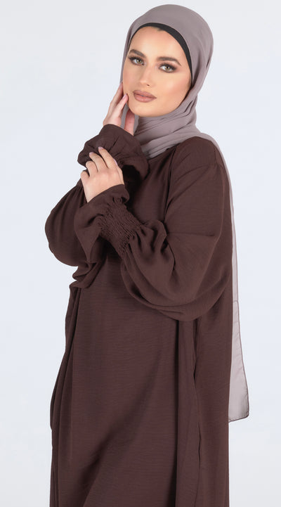 Closed Frill Sleeve Abaya - Walnut