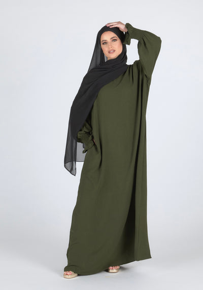 Closed Frill Sleeve Abaya - Khaki