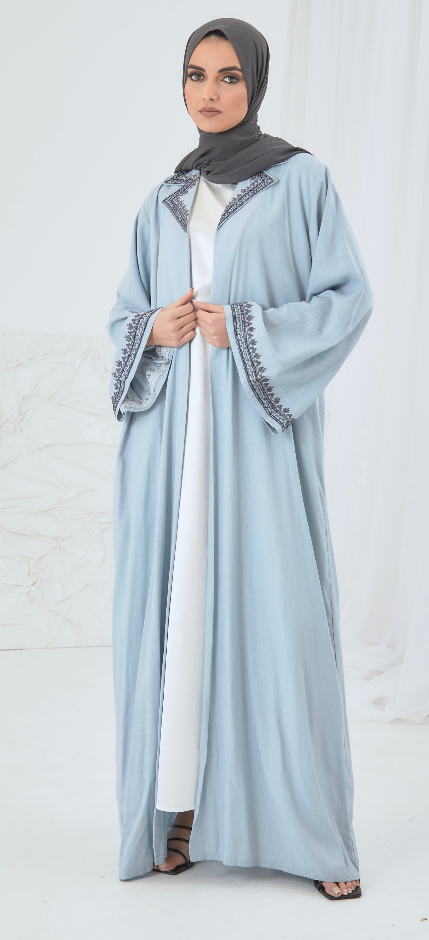 sky blue linen abaya