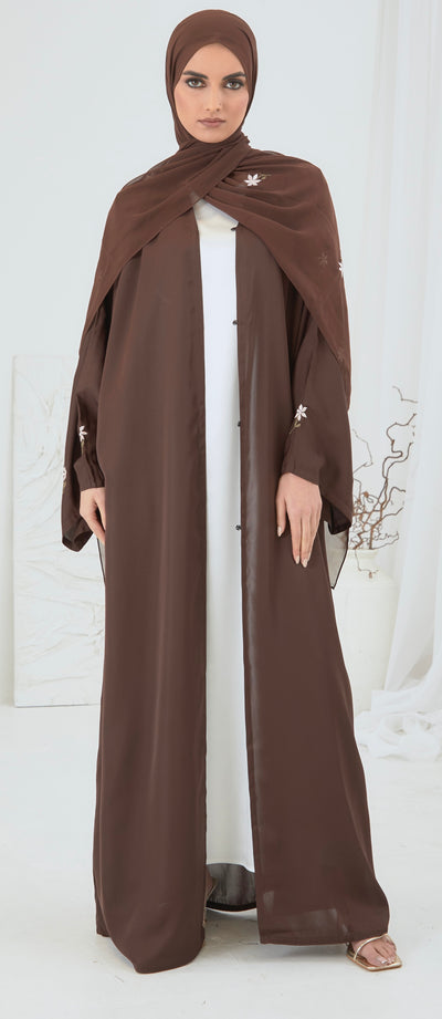 brown floral abaya