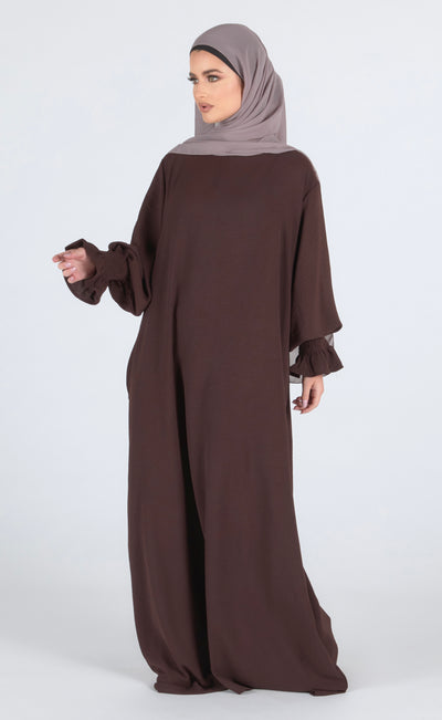 Closed Frill Sleeve Abaya - Walnut