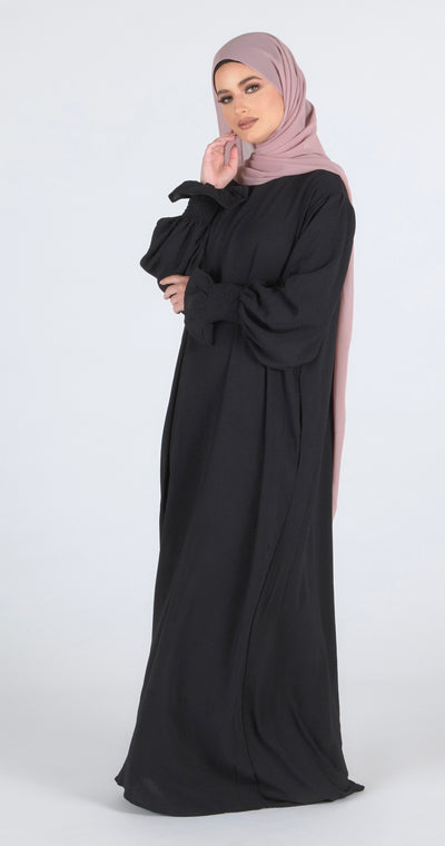 Closed Frill Sleeve Abaya - Black