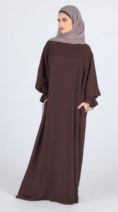 Closed Frill Sleeve Abaya - Walnut