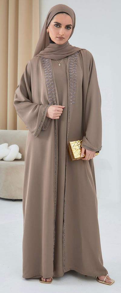 camel embellished abaya